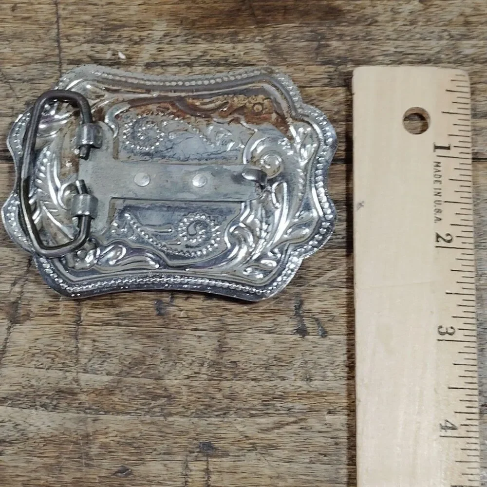 Vintage Belt Buckle Longhorn Texas Bull Western Silver Tone Cowboy Rodeo